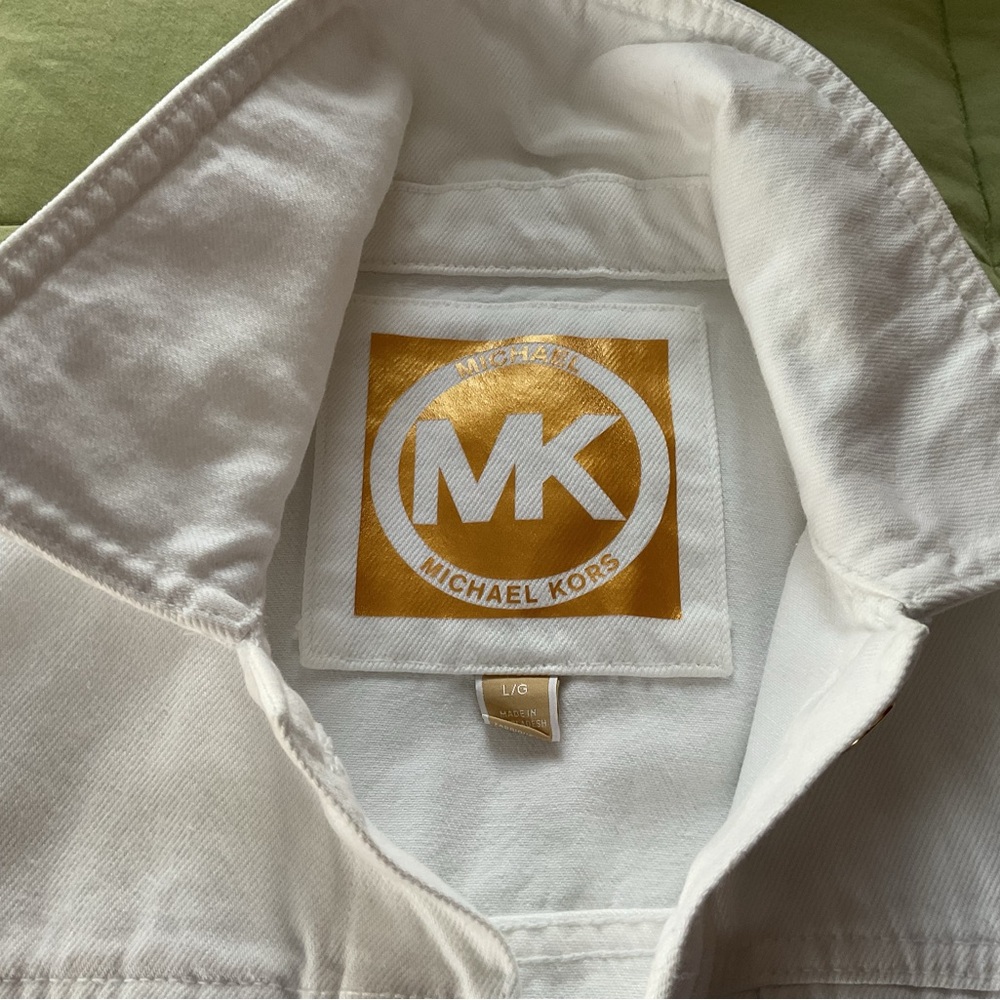 Michael Kors White Jacket with Gold Logo Patch